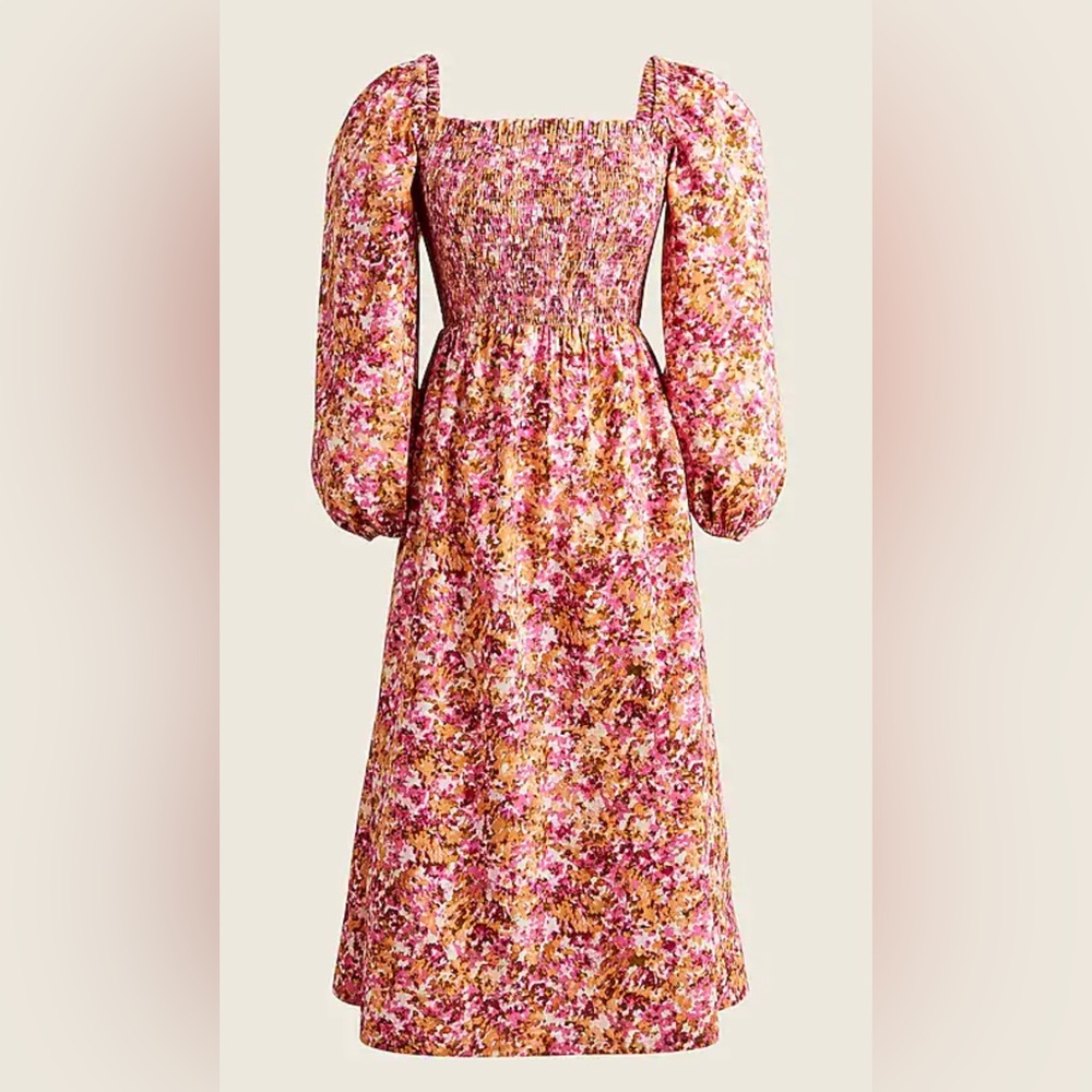 J. Crew  smocked puff-sleeve dress in faded floral